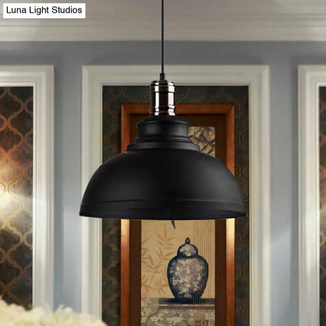 Industrial Style Metallic Pendant Ceiling Light - 12’/14’/16’ Dia 1 Bowl Shade Black/White Inner
