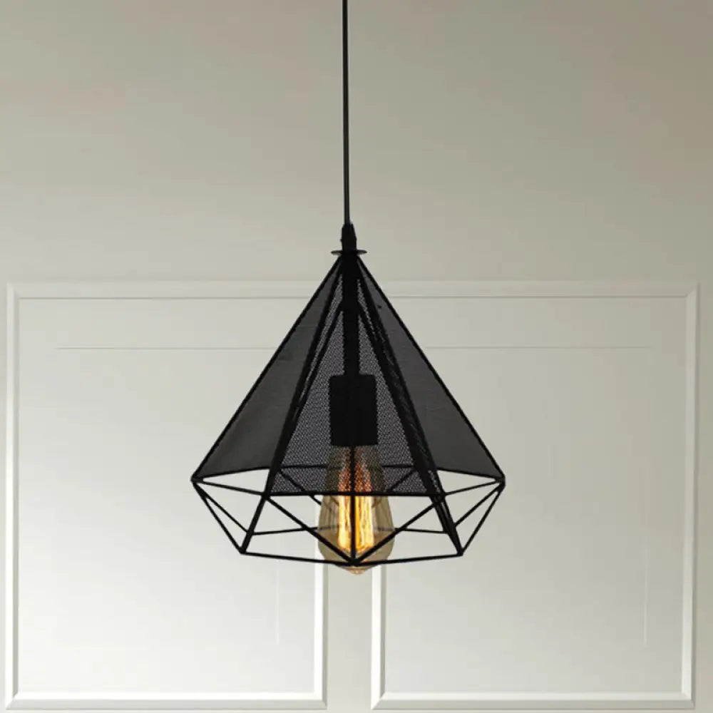 Industrial Style Metallic Pendant Lamp With Mesh Screen - Black Diamond Indoor Lighting