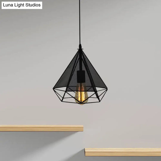 Industrial Style Metallic Pendant Lamp With Mesh Screen - Black Diamond Indoor Lighting