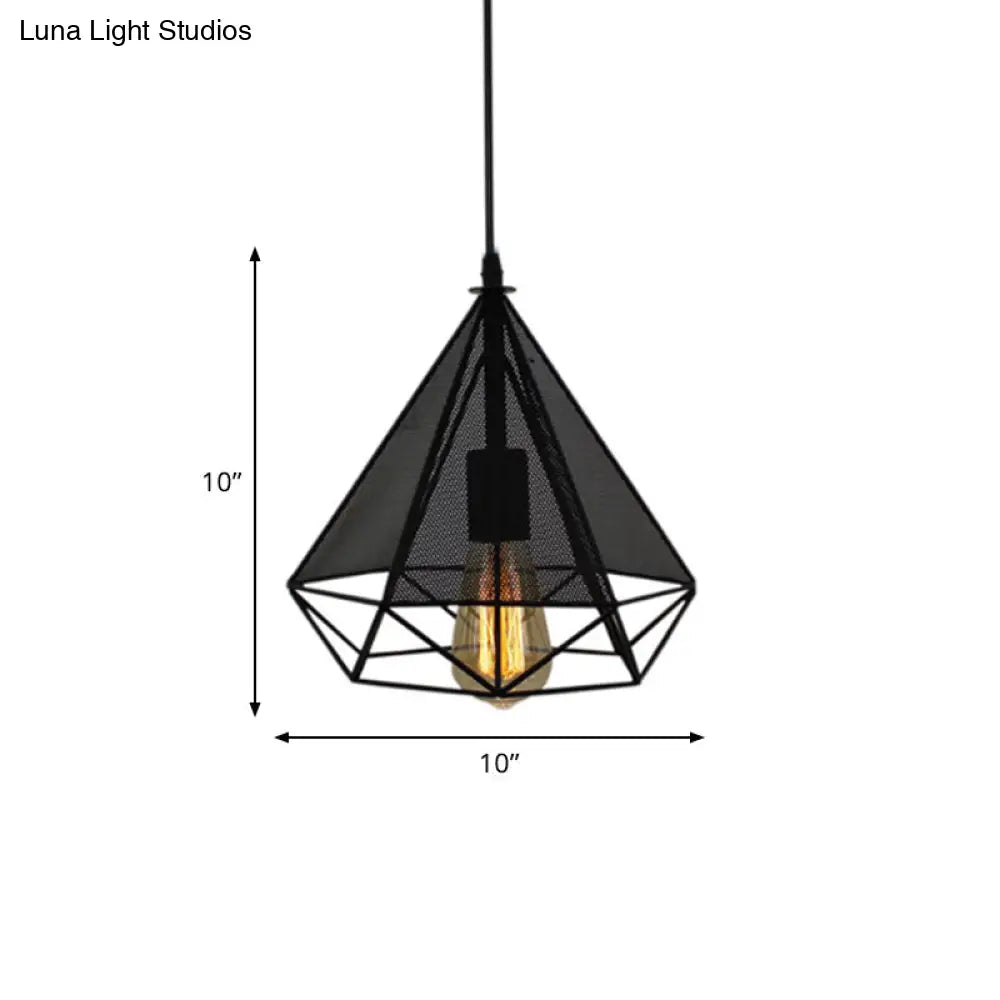 Industrial Style Metallic Pendant Lamp With Mesh Screen - Black Diamond Indoor Lighting