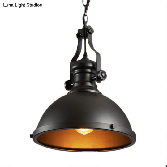 Industrial Dome Shade Pendant Light For Dining Room - Metallic Ceiling Fixture With 1