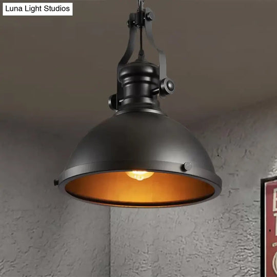 Industrial Dome Shade Pendant Light For Dining Room - Metallic Ceiling Fixture With 1