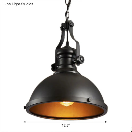 Industrial Dome Shade Pendant Light For Dining Room - Metallic Ceiling Fixture With 1