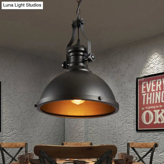 Industrial Dome Shade Pendant Light For Dining Room - Metallic Ceiling Fixture With 1 Black