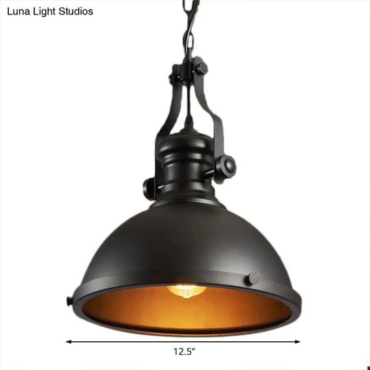 Industrial Style Metallic Pendant Light With Dome Shade - 1 Ceiling Fixture For Dining Room Hanging