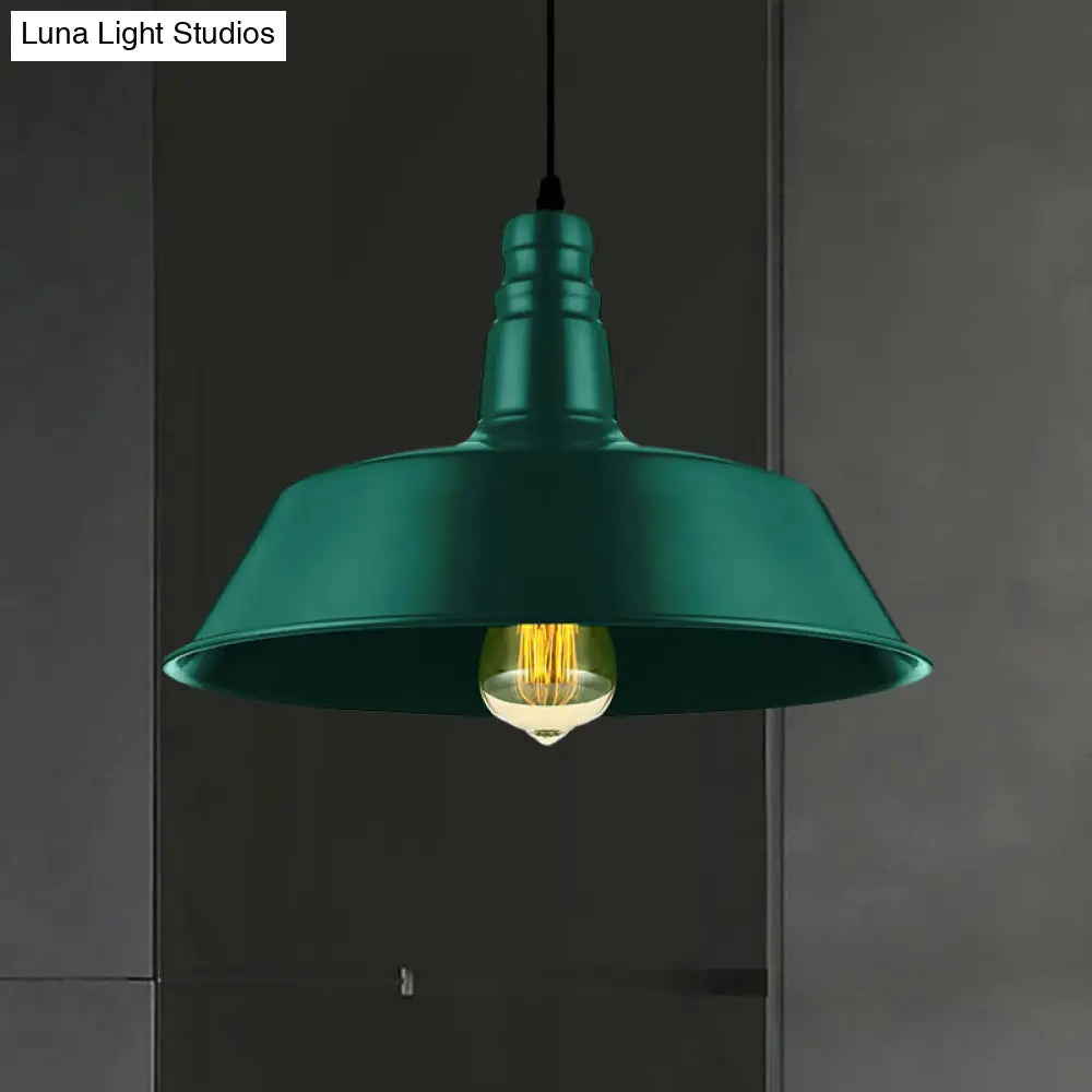 Barn Living Room Pendant Lighting - Industrial Style Metallic Ceiling Light Fixture 1 Bulb Red/Green