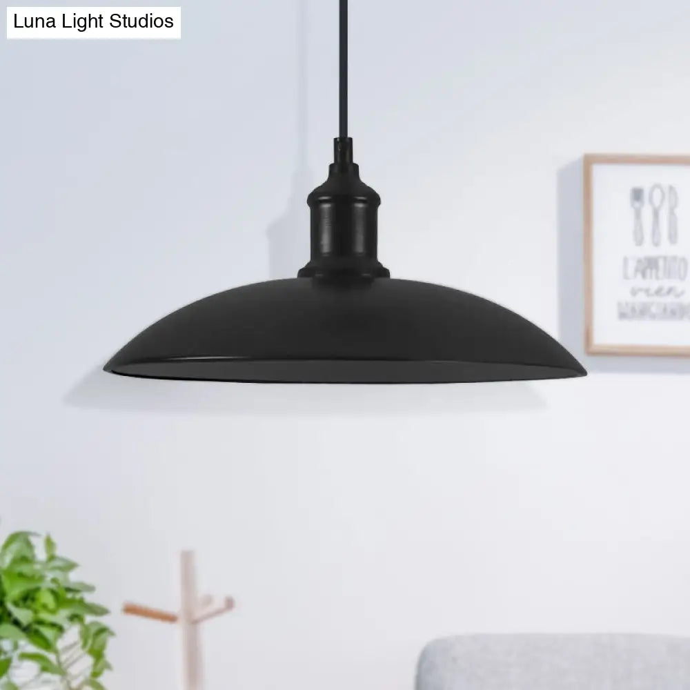 Industrial Style Metallic Saucer Pendant Light - 12.5’/16’ W 1 Black/White For Living Room Ceiling