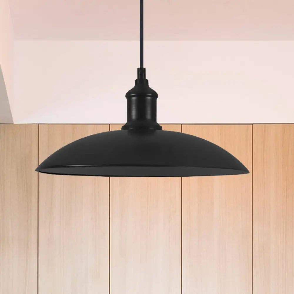 Industrial Style Metallic Saucer Pendant Light - 12.5’/16’ W 1 Black/White For Living Room