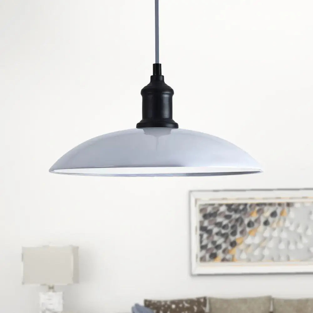 Industrial Style Metallic Saucer Pendant Light - 12.5’/16’ W 1 Black/White For Living Room