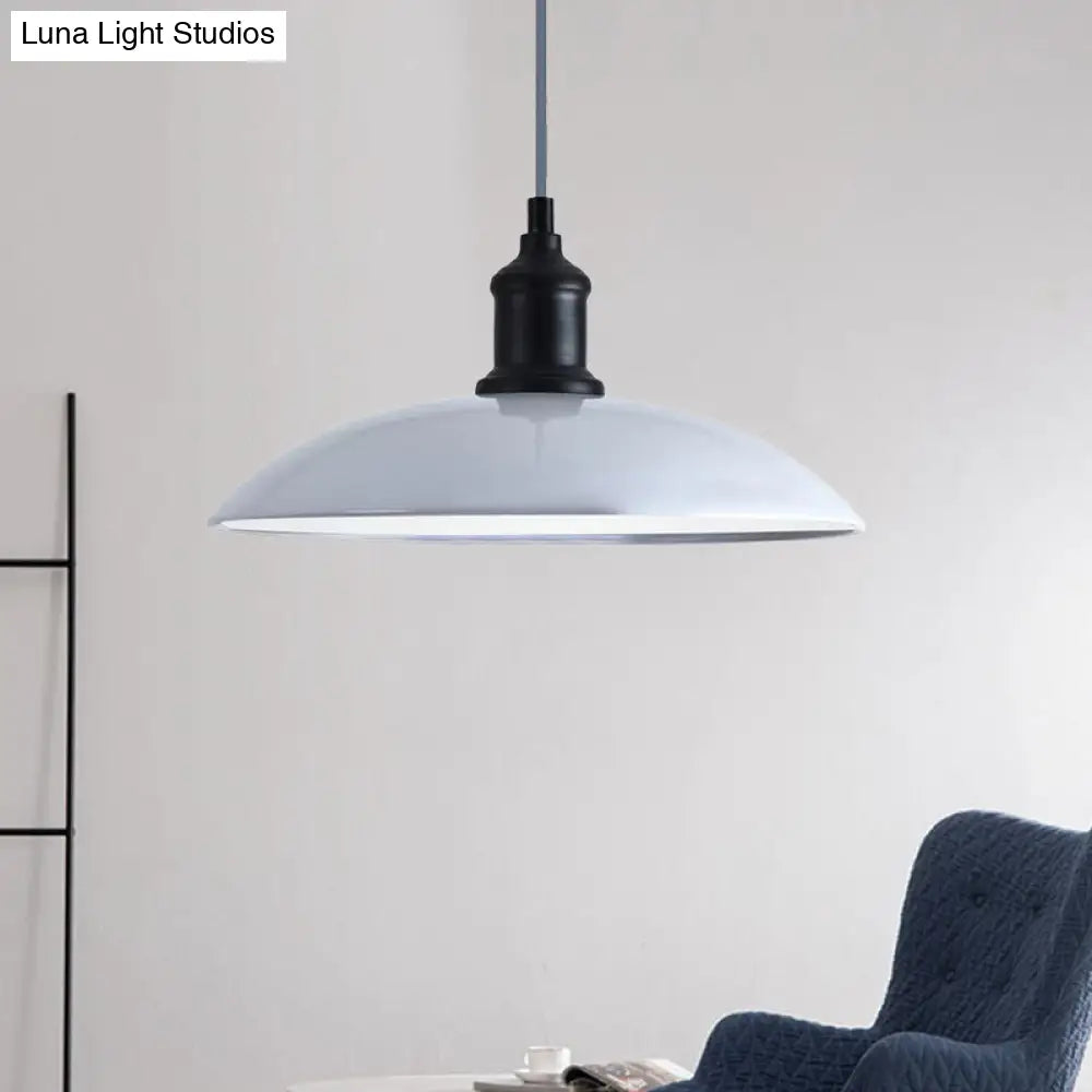 Industrial Style Metallic Saucer Pendant Light - 12.5’/16’ W 1 Black/White For Living Room Ceiling
