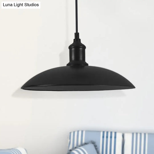 Industrial Style Metallic Saucer Pendant Light - 12.5’/16’ W 1 Black/White For Living Room Ceiling