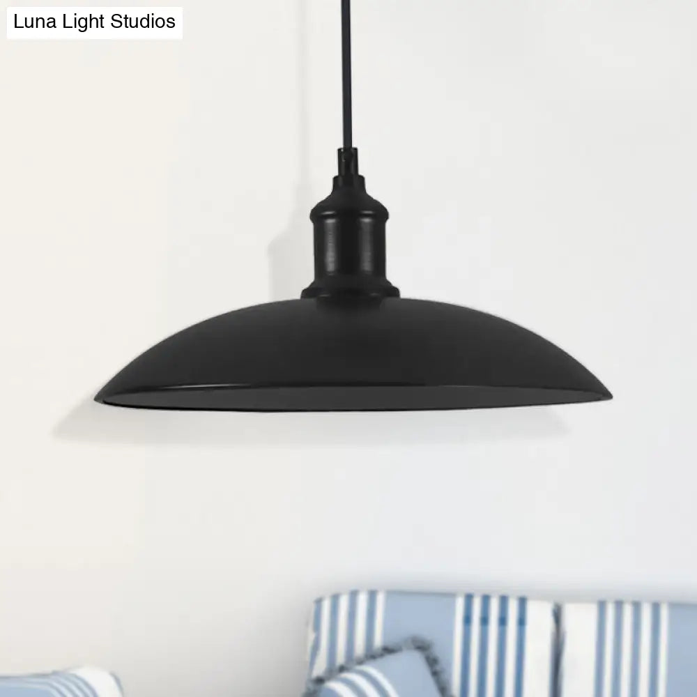 Industrial Style Metallic Saucer Pendant Light - 12.5’/16’ W 1 Black/White For Living Room