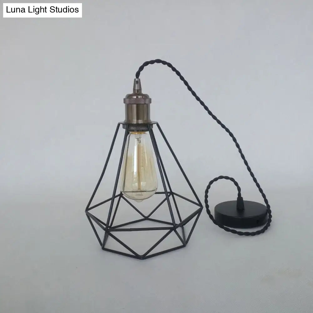 Industrial Style Mini Pendant Lighting With Cage Shade - 1 Light Black/Bronze Metal Ceiling Lamp