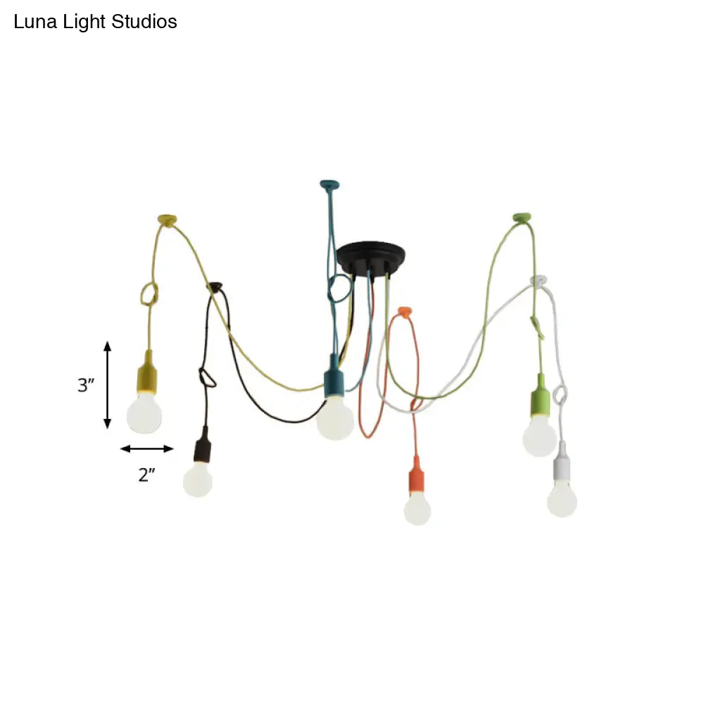 Industrial Style Swag Pendant Lighting Fixture With 6 Multi Colored Metal Lights Ideal For