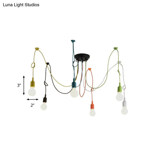 Industrial Style Swag Pendant Lighting Fixture With 6 Multi Colored Metal Lights Ideal For