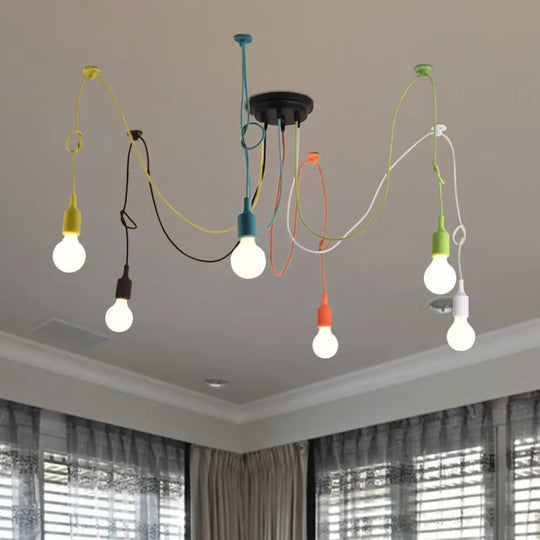 Industrial Style Swag Pendant Lighting Fixture With 6 Multi Colored Metal Lights Ideal For