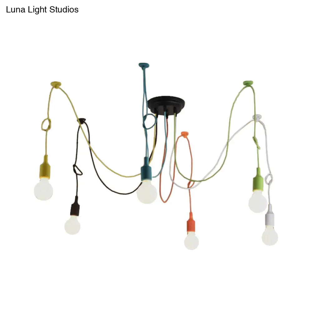 Industrial Style Multi Color Swag Pendant Light Fixture - 6 Lights Restaurant Hanging Lamp (Black