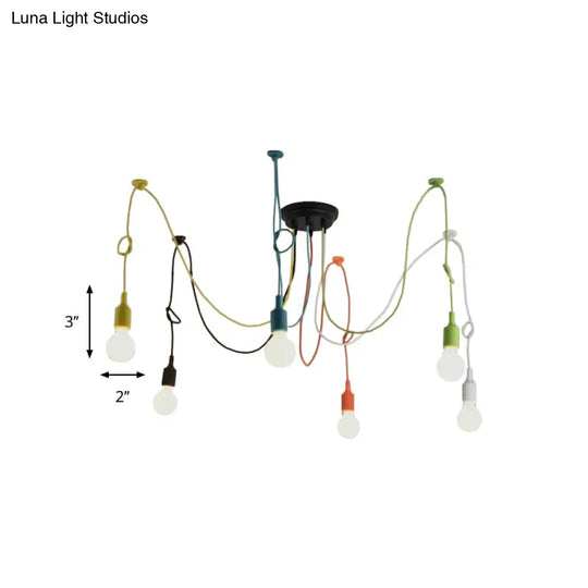 Industrial Style Multi Color Swag Pendant Light Fixture - 6 Lights Restaurant Hanging Lamp (Black
