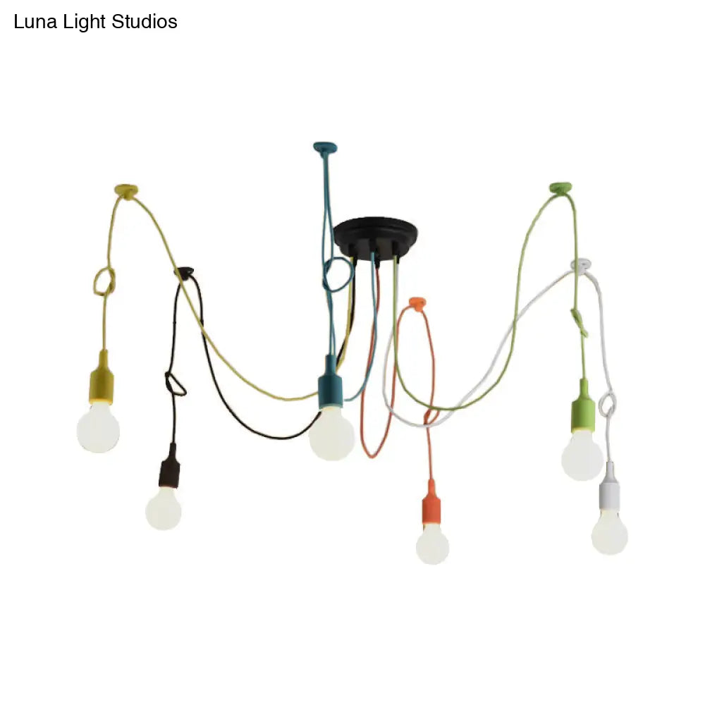 Industrial Style Swag Pendant Lighting Fixture With 6 Multi Colored Metal Lights Ideal For