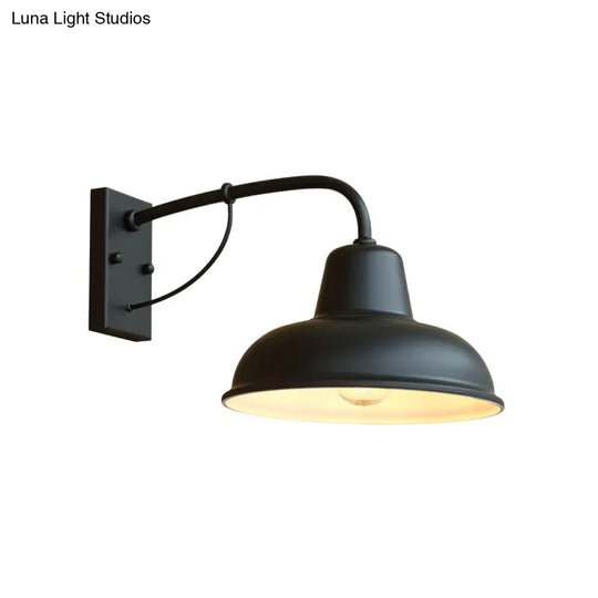 Industrial-Style Outdoor Wall Lamp: 1-Light Dome Sconce Fixture In Black/Matte Black Metal