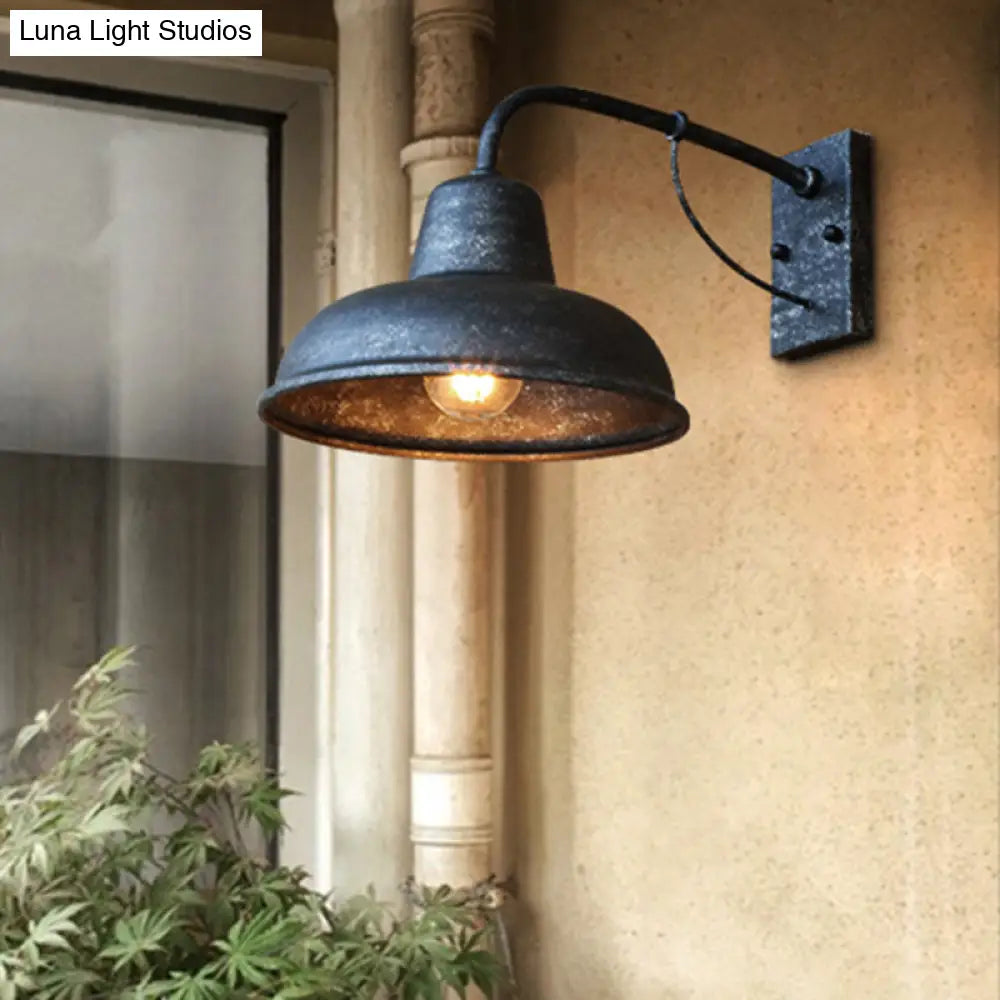 Industrial-Style Outdoor Wall Lamp: 1-Light Dome Sconce Fixture In Black/Matte Black Metal