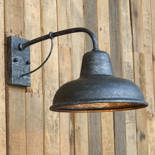 Industrial-Style Outdoor Wall Lamp: 1-Light Dome Sconce Fixture In Black/Matte Black Metal