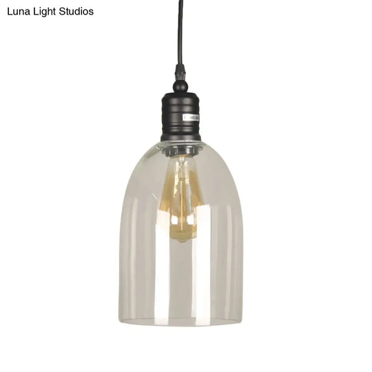 Industrial Style Pendant Light – Black Glass Hanging Ceiling Fixture With Clear Bulb