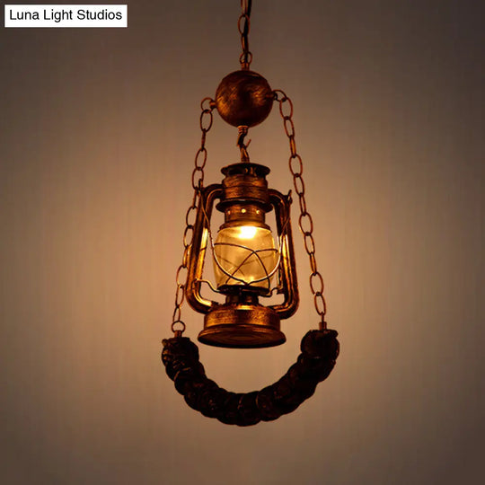 Industrial Style Pendant Lighting: Clear Glass Brass Hanging Lamp Kit With Kerosene & Resin Curved