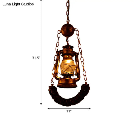 Industrial Style Pendant Lighting: Clear Glass Brass Hanging Lamp Kit With Kerosene & Resin Curved