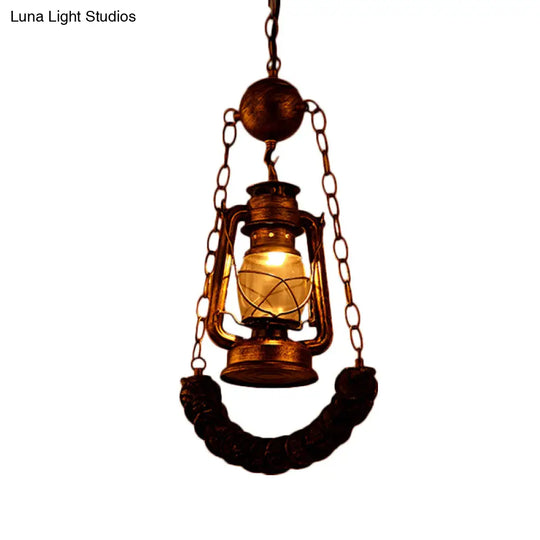 Industrial Style Pendant Lighting: Clear Glass Brass Hanging Lamp Kit With Kerosene & Resin Curved