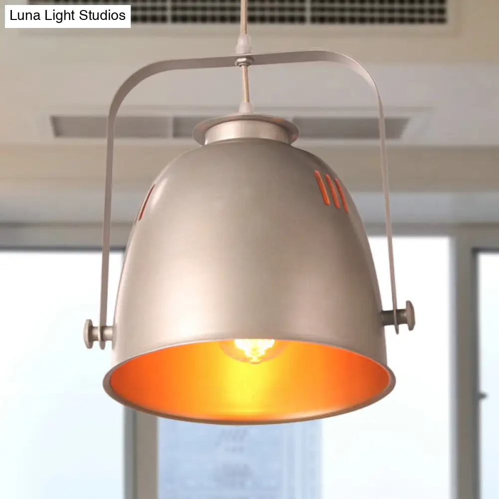 Industrial Style Pendant Lighting With Gold Interior Bucket Metallic Shade - Ideal For Restaurants