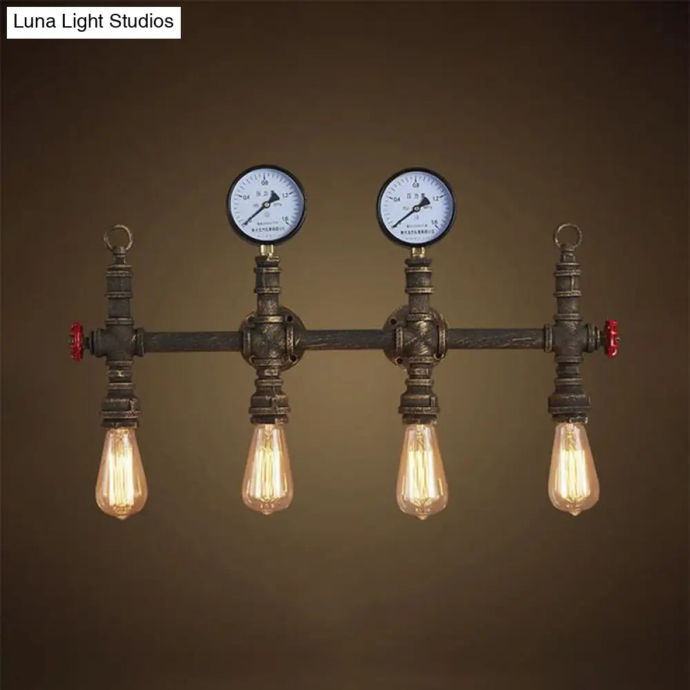 Industrial Style Pipe Wall Lamp Bronze Finish - 4 Lights Living Room Sconce With Gauge