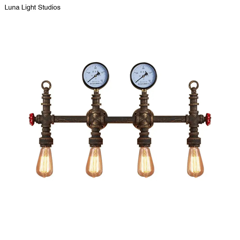 Industrial Style Pipe Wall Lamp Bronze Finish - 4 Lights Living Room Sconce With Gauge