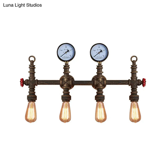 Industrial Style Pipe Wall Lamp Bronze Finish - 4 Lights Living Room Sconce With Gauge