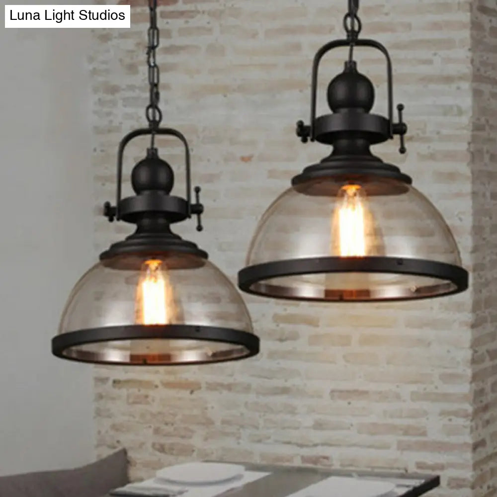 Industrial Style Pot Lid Pendant Lamp With Clear Glass Ceiling Fixture In Black