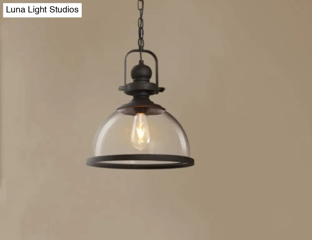 Industrial Style Pot Lid Pendant Lamp With Clear Glass Ceiling Fixture In Black