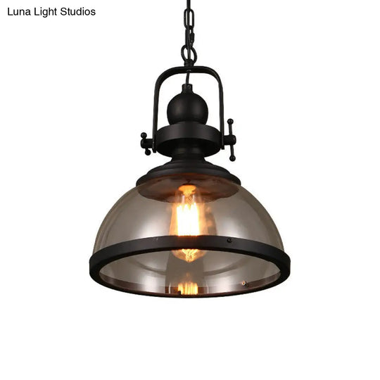 Industrial Style Pot Lid Pendant Lamp With Clear Glass Ceiling Fixture In Black