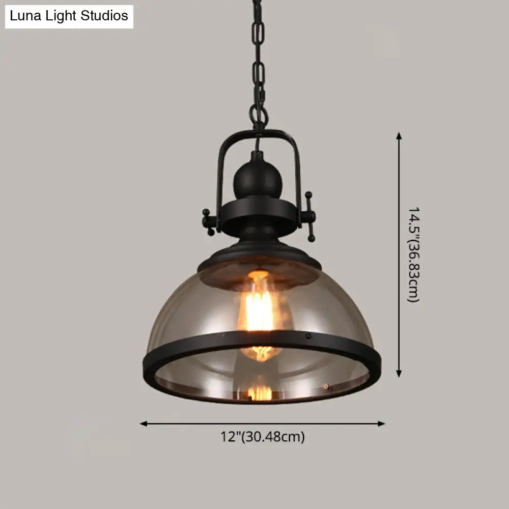 Industrial Style Pot Lid Pendant Lamp With Clear Glass Ceiling Fixture In Black