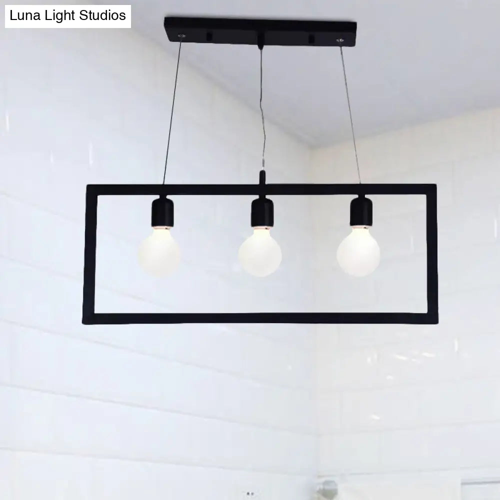 Industrial Style Rectangular Pendant Light With Black Metal Frame - 3/5 Lights Ceiling Hanging