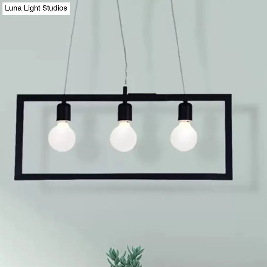 Industrial Style Rectangular Pendant Light With Black Metal Frame - 3/5 Lights Ceiling Hanging