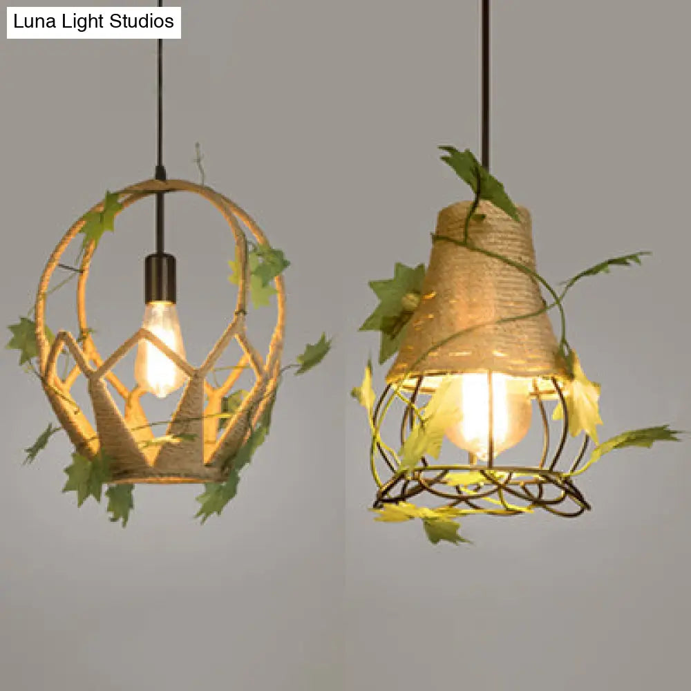 Industrial Style Restaurant Pendant Lamp - Oval/Teardrop Shape Beige Hanging Light With Rope And