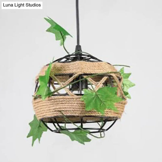 6.5/8.5 Industrial Style Rope Pendant Light With Leaf Accent - Global Restaurant Hanging Ceiling