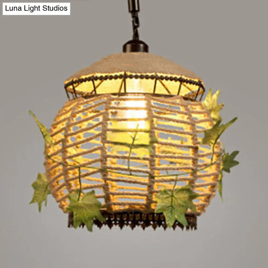 6.5/8.5 Industrial Style Rope Pendant Light With Leaf Accent - Global Restaurant Hanging Ceiling