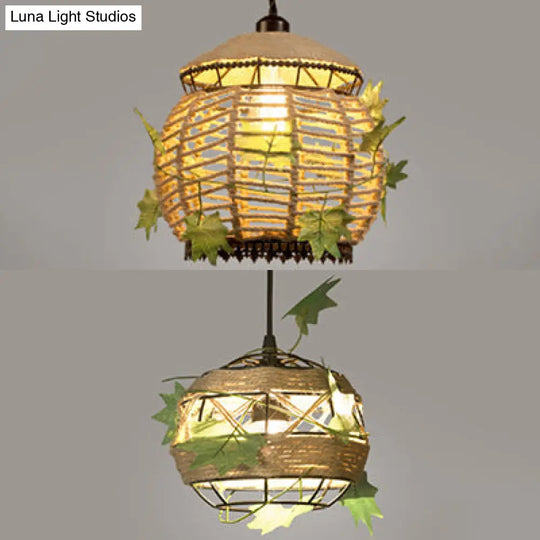 Industrial Style Rope Pendant Light With Artificial Leaf - 6.5’/8.5’ W Global Restaurant