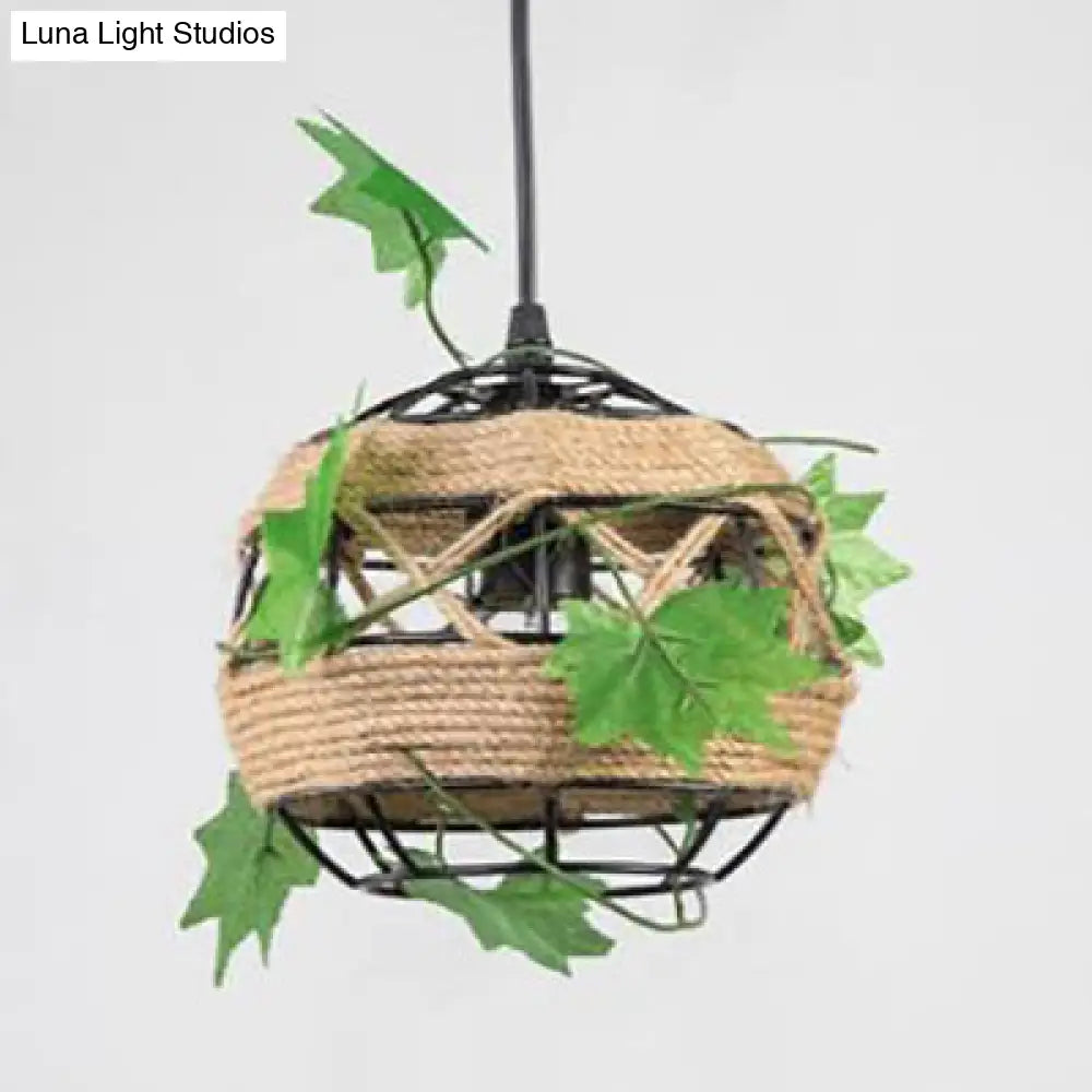 Industrial Style Rope Pendant Light With Artificial Leaf - 6.5’/8.5’ W Global Restaurant