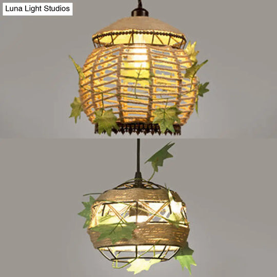 6.5/8.5 Industrial Style Rope Pendant Light With Leaf Accent - Global Restaurant Hanging Ceiling