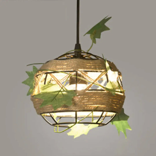 Industrial Style Rope Pendant Light With Artificial Leaf - 6.5’/8.5’ W Global Restaurant