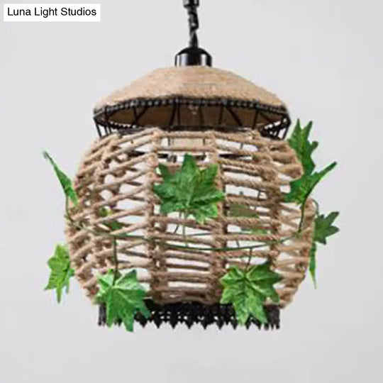 Industrial Style Rope Pendant Light With Artificial Leaf - 6.5’/8.5’ W Global Restaurant