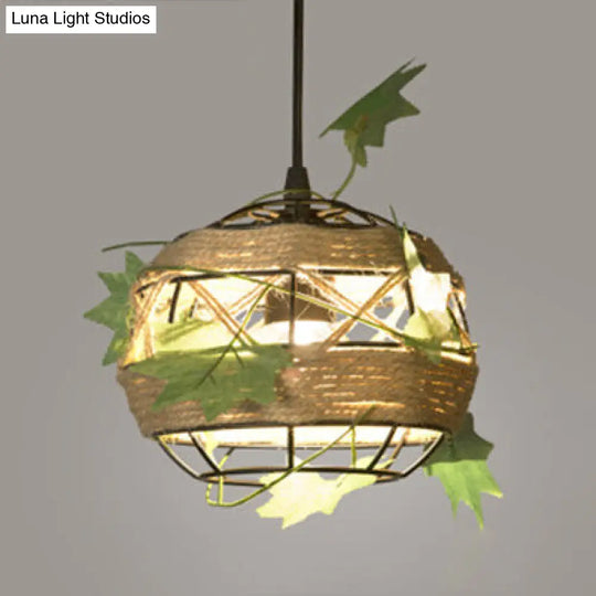 6.5/8.5 Industrial Style Rope Pendant Light With Leaf Accent - Global Restaurant Hanging Ceiling