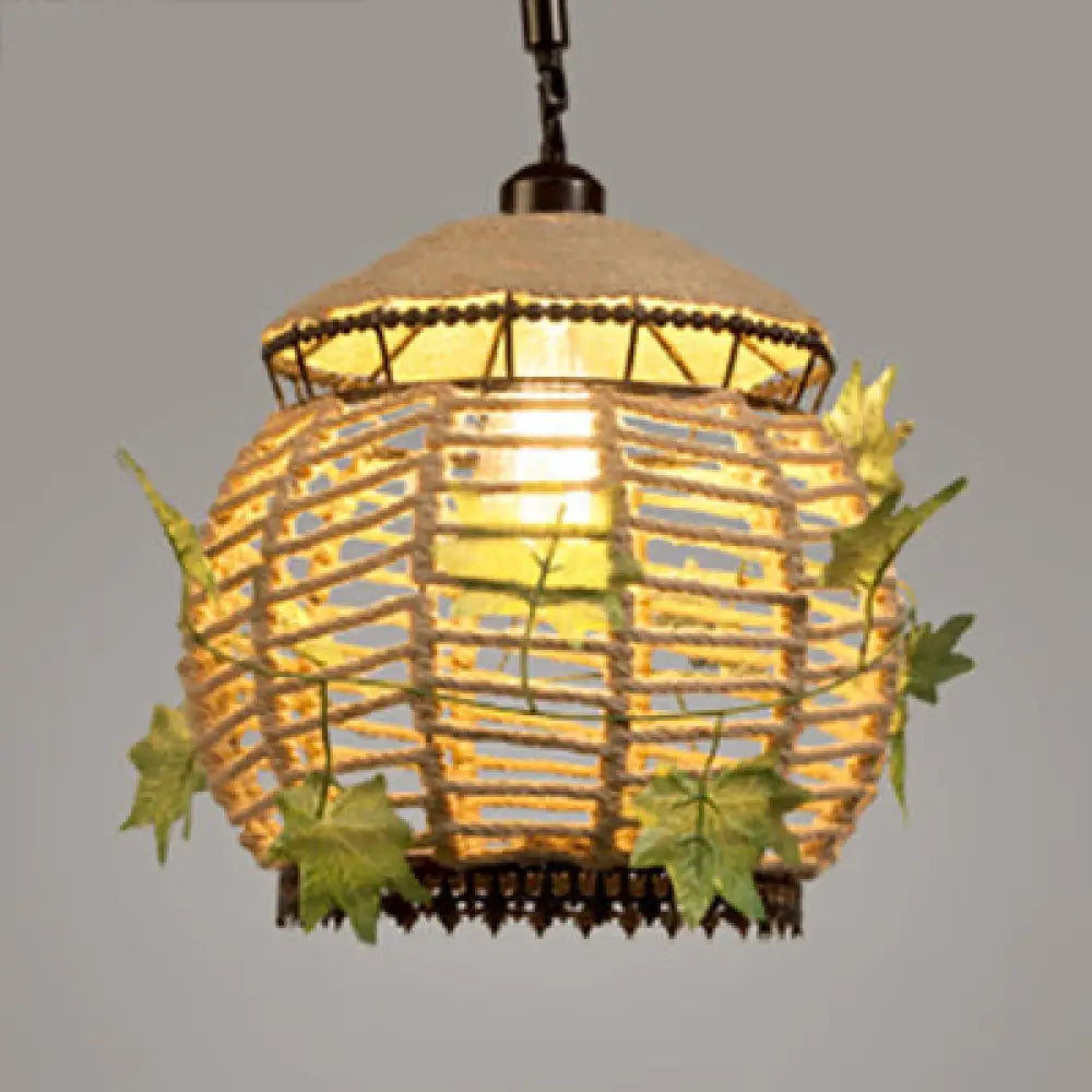 Industrial Style Rope Pendant Light With Artificial Leaf - 6.5’/8.5’ W Global Restaurant